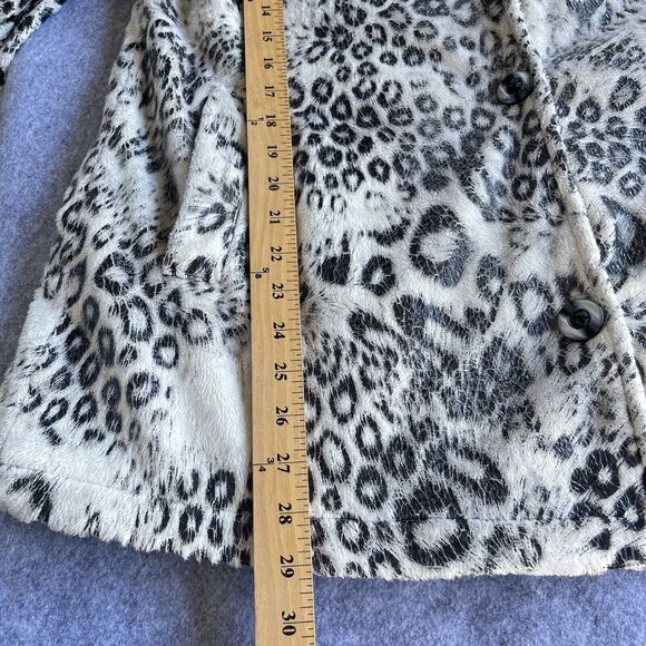 Mob Wife Snow Leopard Print Jacket Women Large Button Up Faux Fur Quilted Lining - Picture 11 of 11
